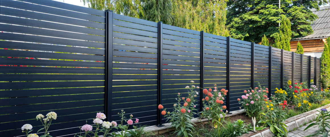 Contractor installing a durable black metal fence around a commercial property in Waukesha WI
